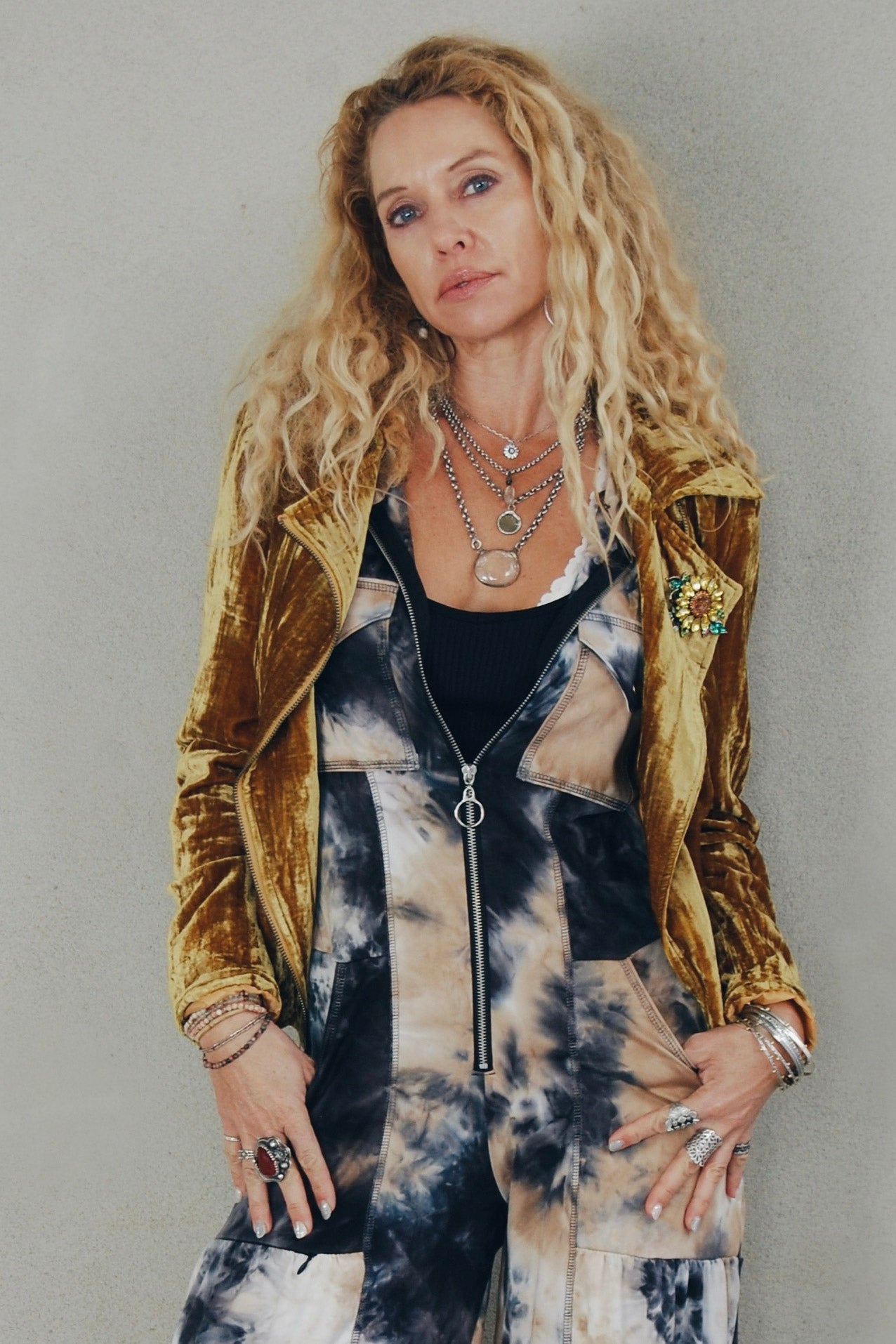 Crushed Panne Jacket in Gold - SpiritedBoutiques Boho Hippie Boutique Style Jacket, BIZ