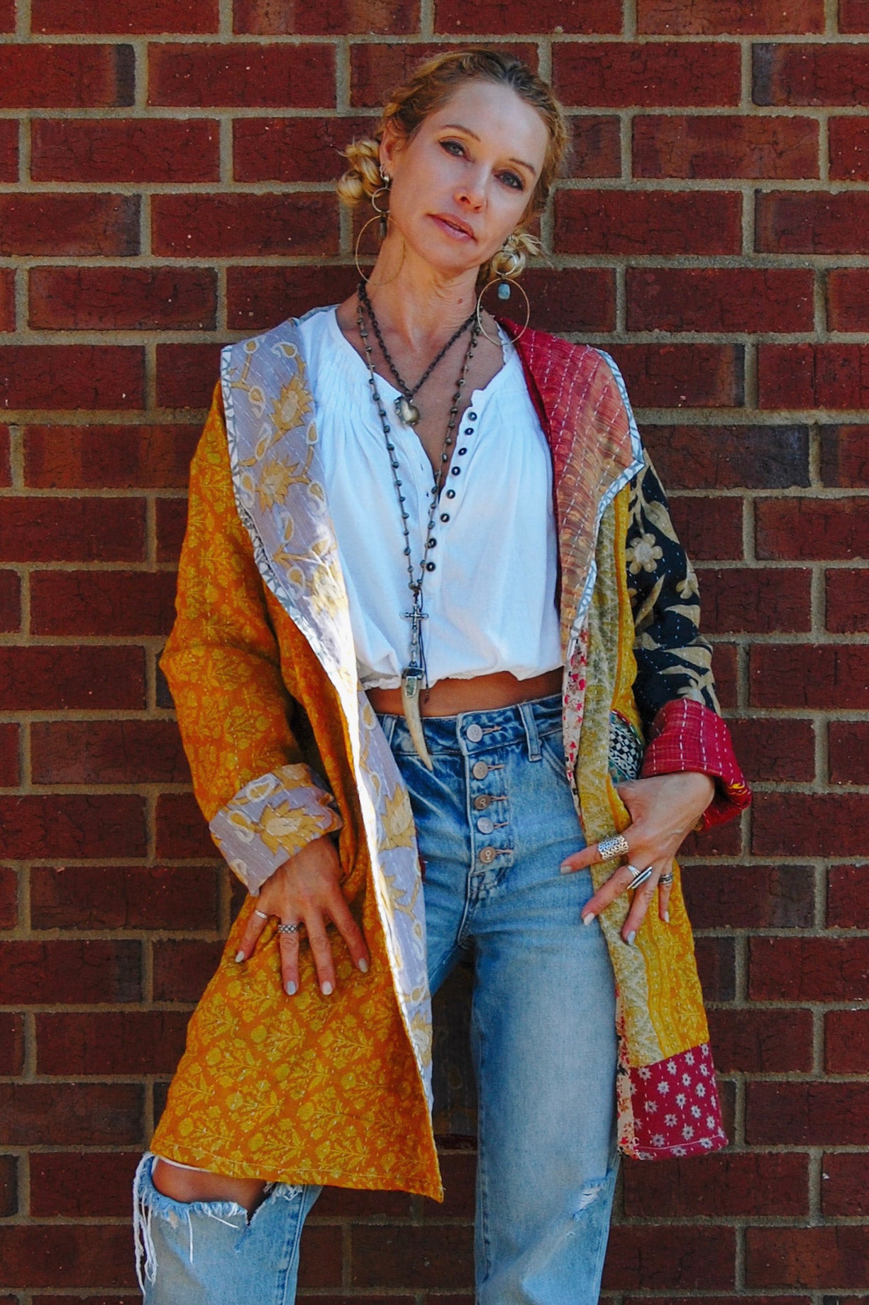 The Dahlia Patchwork Jacket in Bumblebee - SpiritedBoutiques Boho Hippie Boutique Style Jacket, The Roots