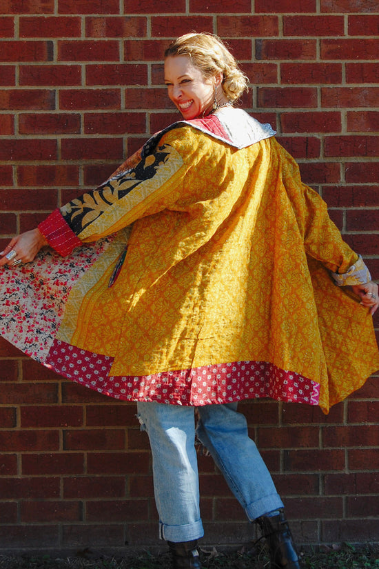 The Dahlia Patchwork Jacket in Bumblebee - SpiritedBoutiques Boho Hippie Boutique Style Jacket, The Roots