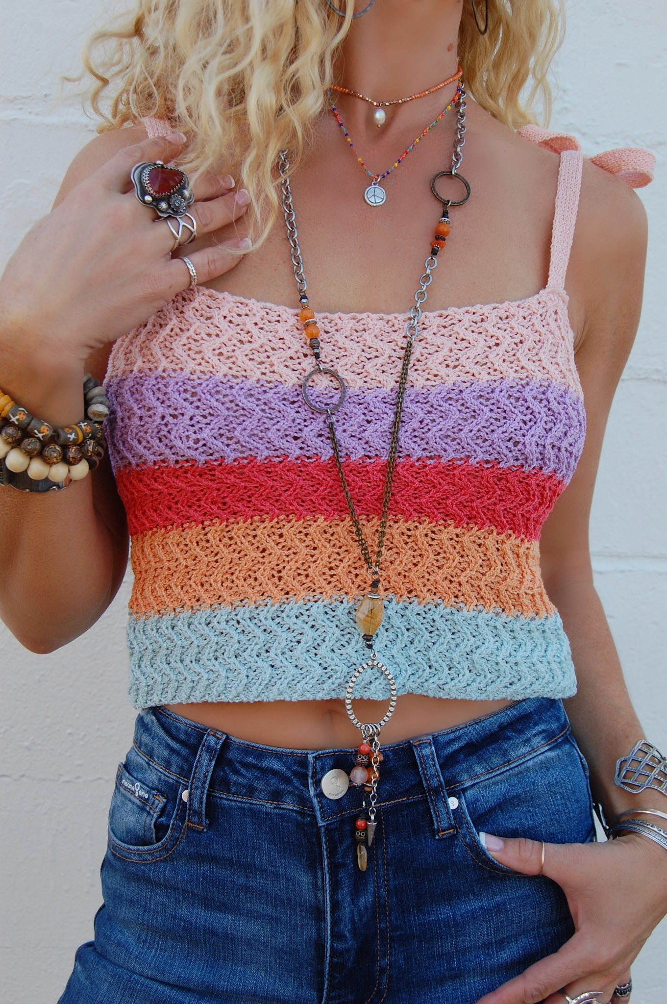 The Sunshine & Rainbow Crochet Top in Rainbow Sherbert