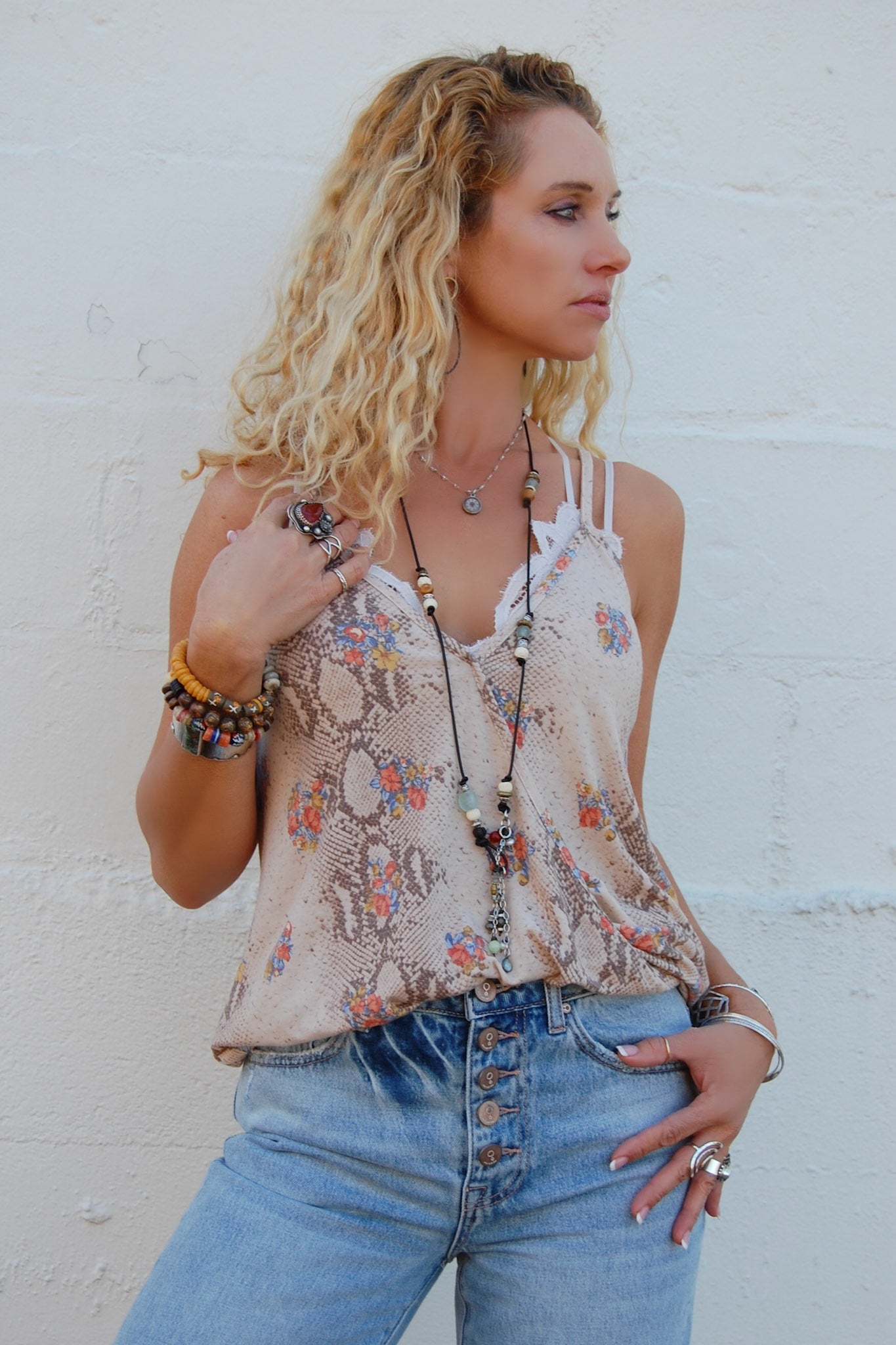Snake & Floral Swing Tank in Brown Combo