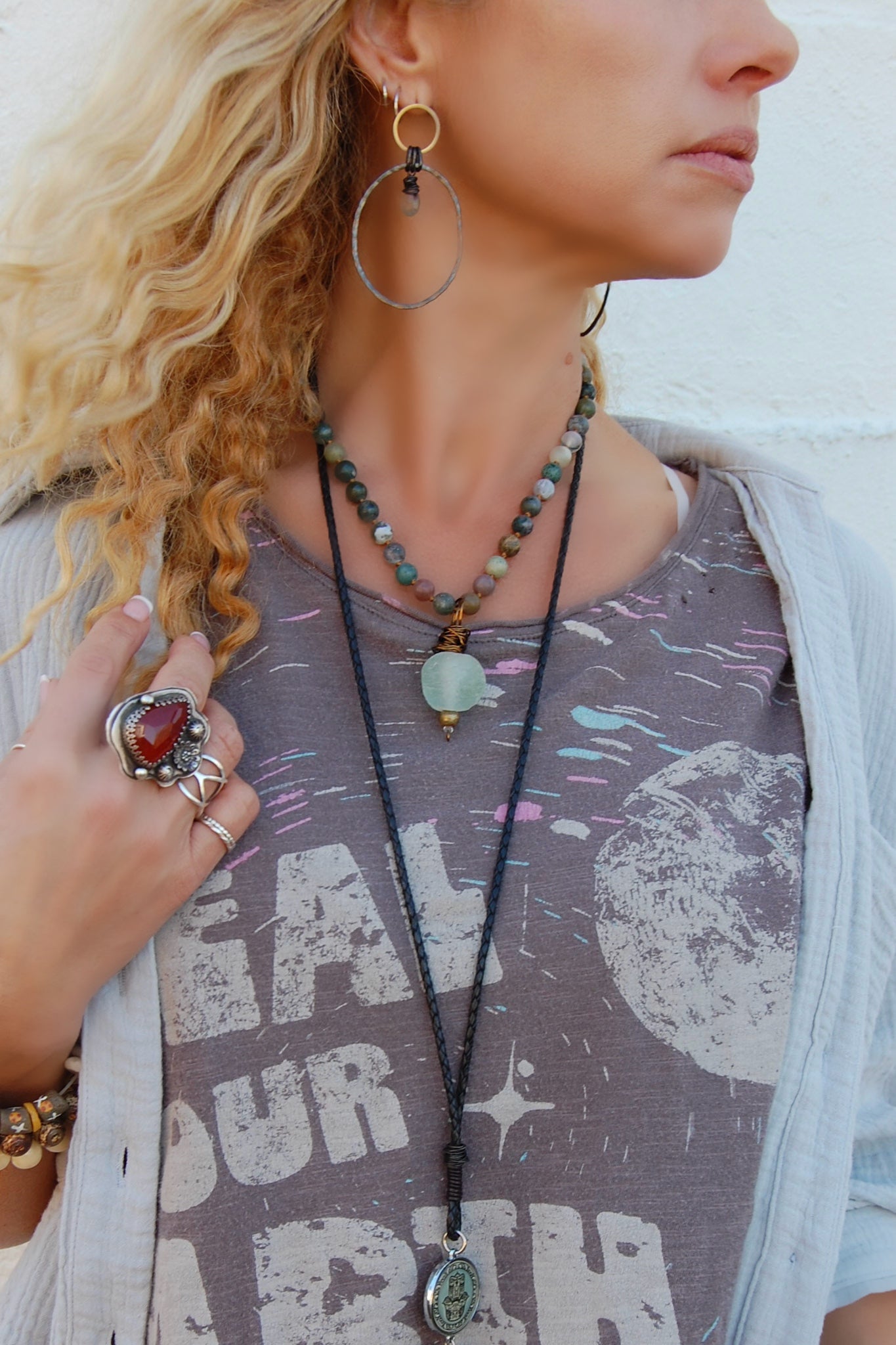 Spirit Lala Vintage Coin: Recycled Glass Bead Drop Necklace