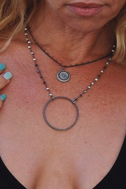 Load image into Gallery viewer, Spirit Lala Serenity: Open Circle Gemstone Necklace in Grey Multi
