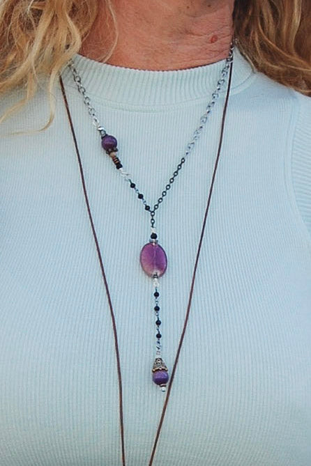 Spirit Lala Boho: Stone Drop Necklace in Purple