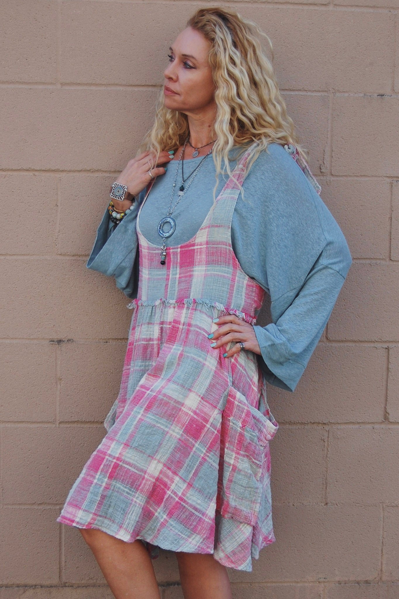 Final Sale The Penny Plaid Babydoll Dress in Pink