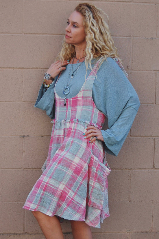The Penny Plaid Babydoll Dress in Pink