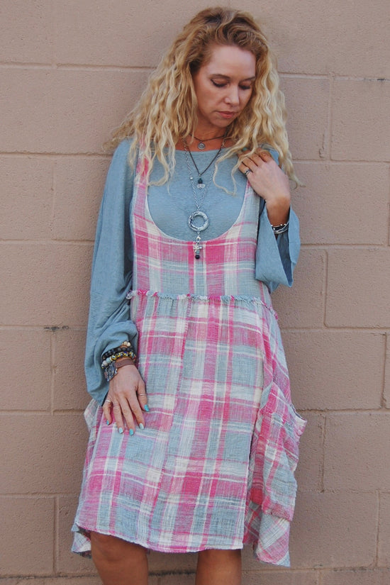 The Penny Plaid Babydoll Dress in Pink