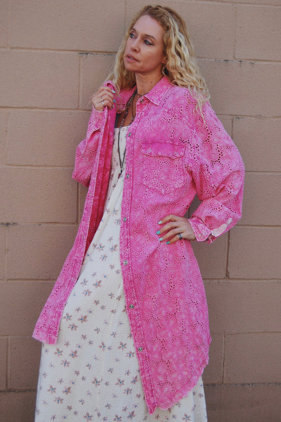 Load image into Gallery viewer, Yasmin Eyelet Jacket in Hot Pink
