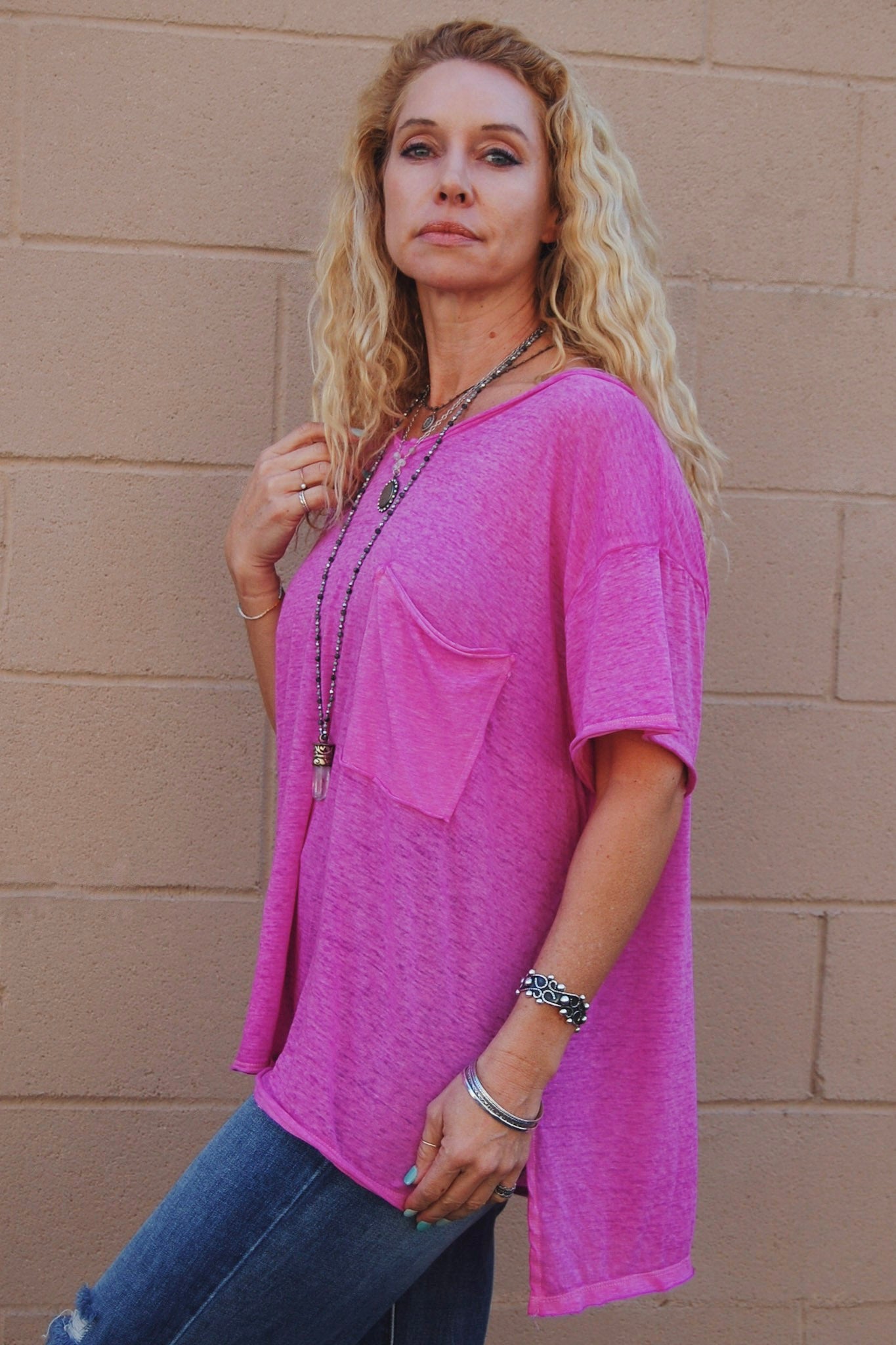 Load image into Gallery viewer, Melange Burnout Top in Neon Hot Pink
