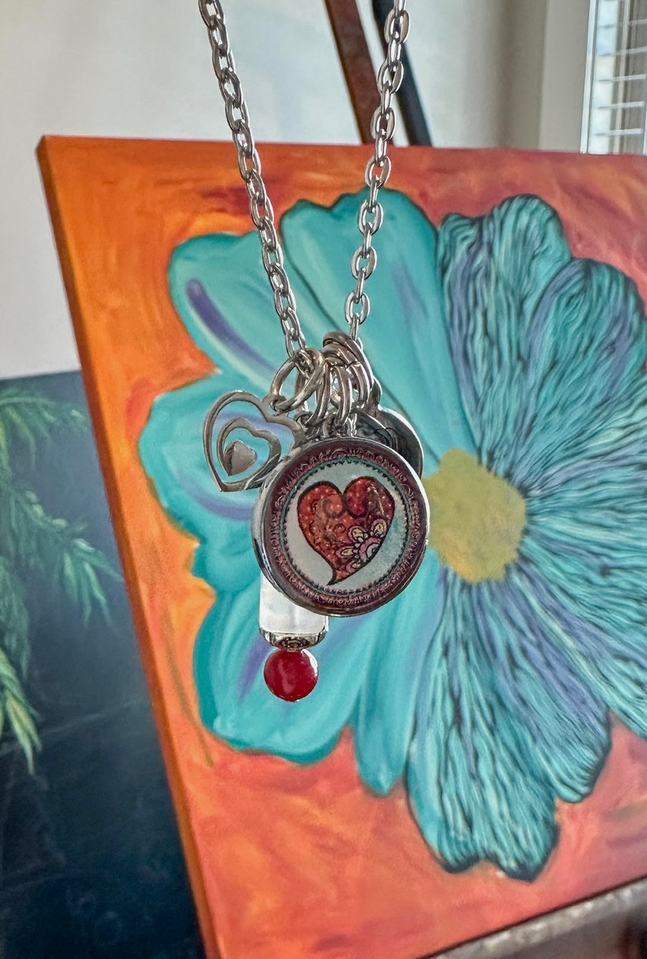 Load image into Gallery viewer, Spirit Lala: Teal Heart Statement Charm Necklace - SpiritedBoutiques Boho Hippie Boutique Style Necklace, Spirit Lala
