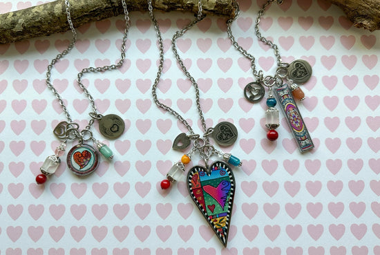 Spirit Lala: Rectangle Heart Statement Charm Necklace - SpiritedBoutiques Boho Hippie Boutique Style Necklace, Spirit Lala