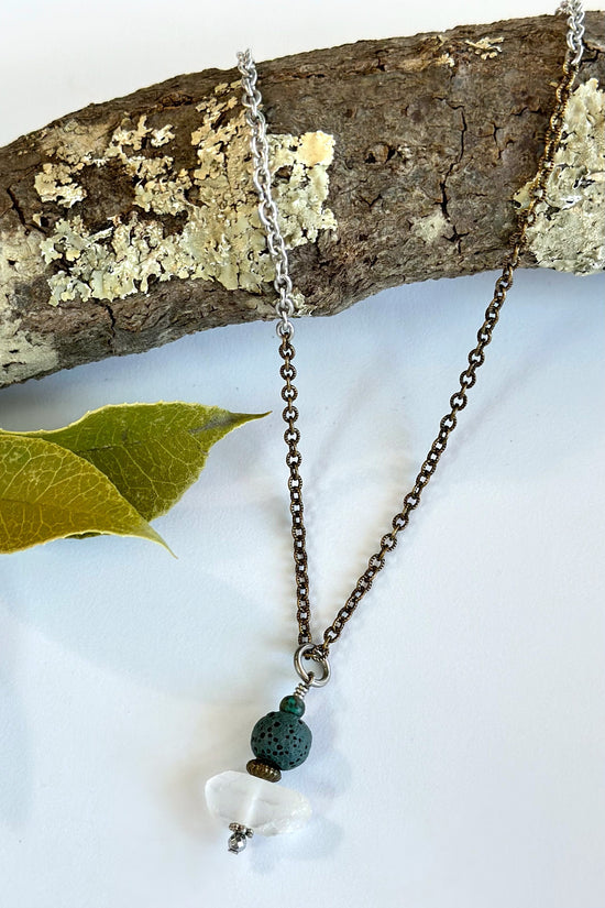 Load image into Gallery viewer, Spirit Lala Boho: Simple Brass Necklace in Forest Green
