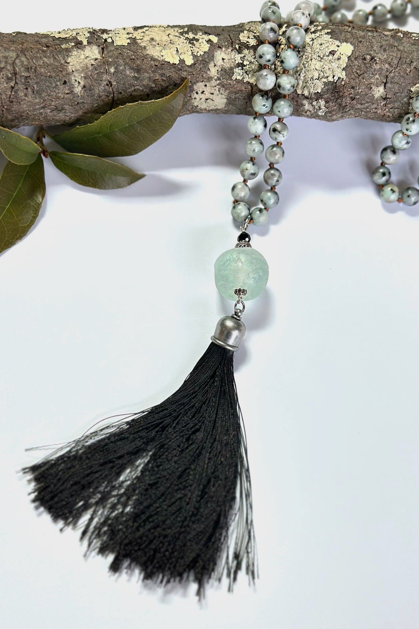 Load image into Gallery viewer, Spirit Lala: Gem Silk Tassel Necklace in Grey
