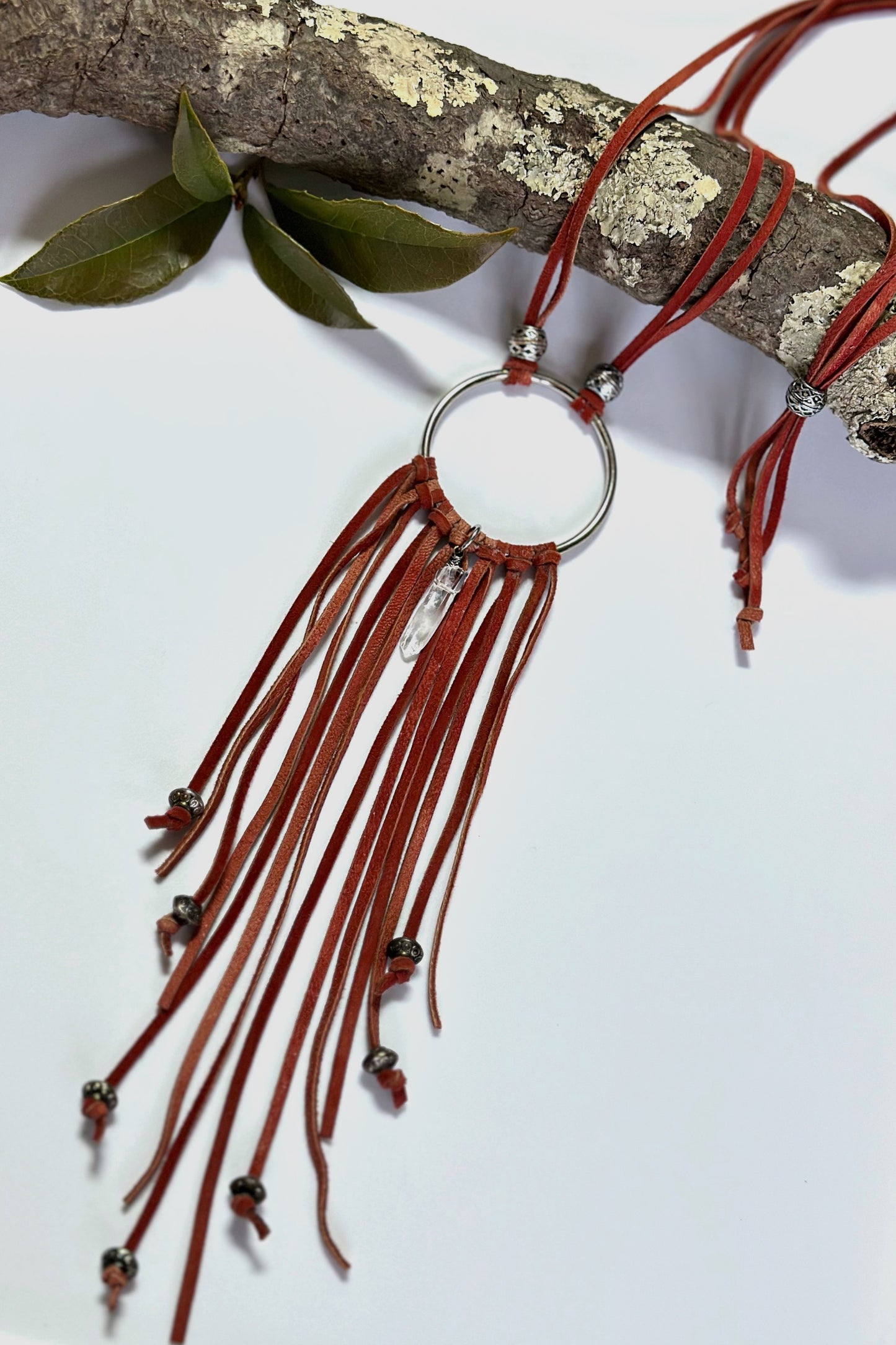 Load image into Gallery viewer, Spirit Lala Boho: Dream Catcher Quartz Necklace in Red
