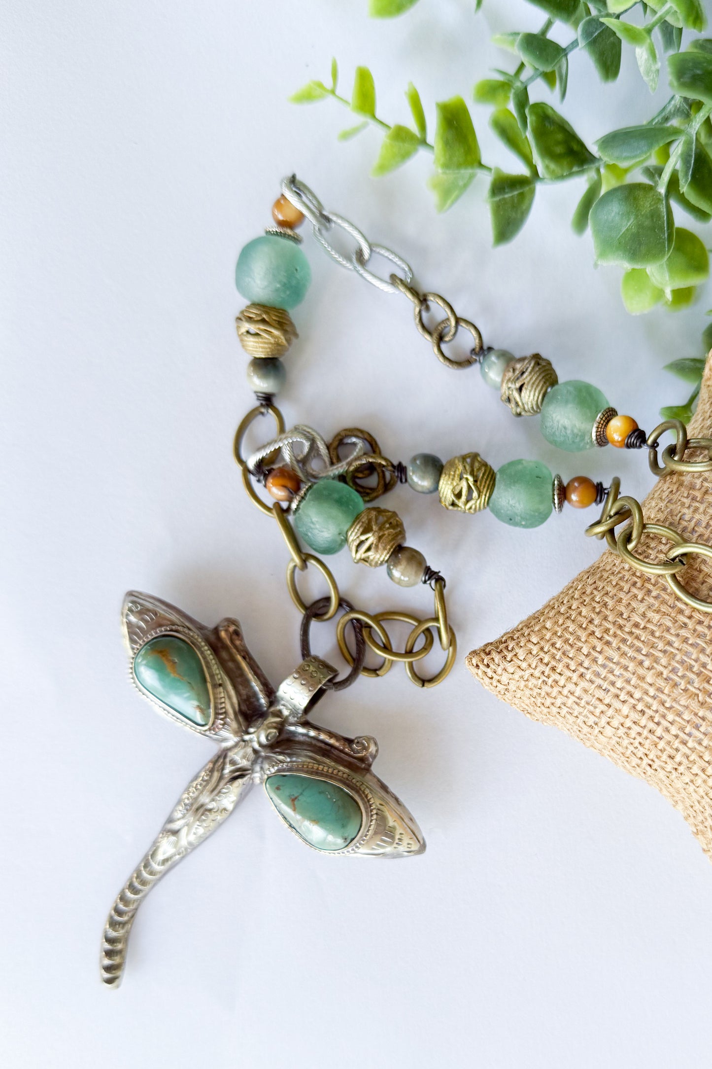 Recycled Glass Bug Necklace in Dragonfly