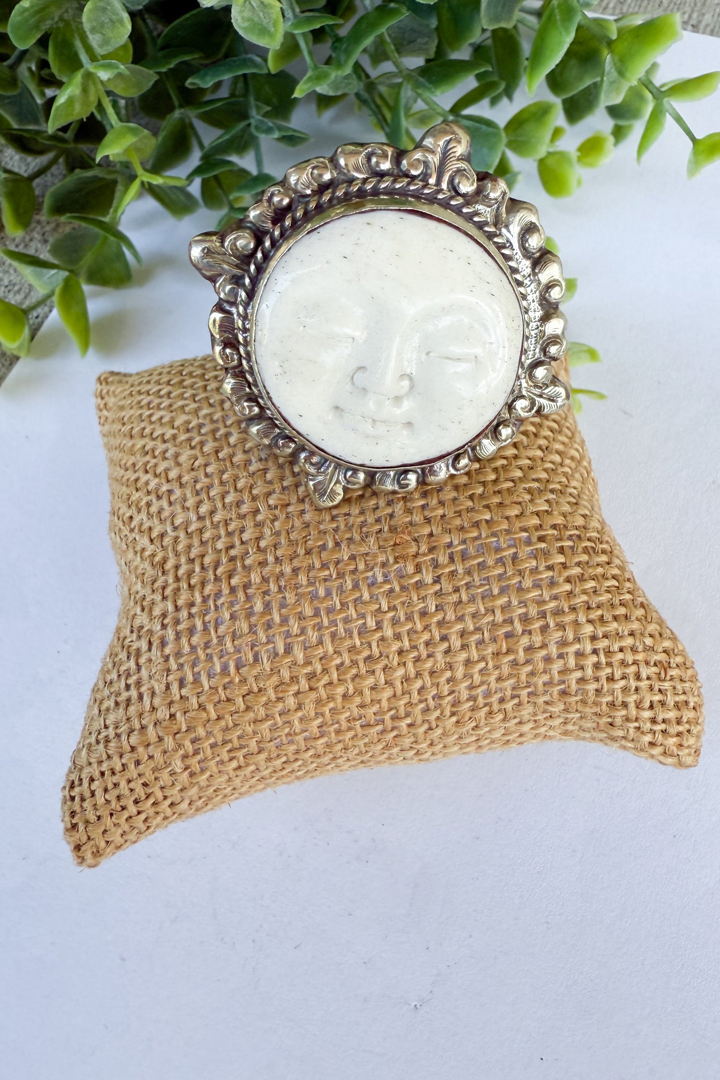 Hand Carved Face Adjustable Ring