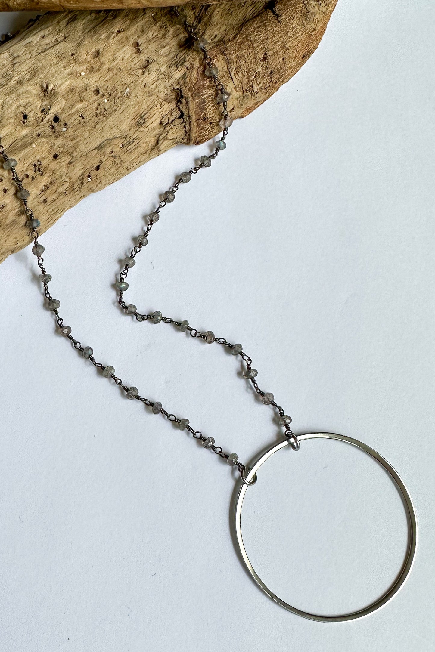 Open Circle Gemstone Necklace in Laboradite - SpiritedBoutiques Boho Hippie Boutique Style Necklace, Serenity Spirit Lala