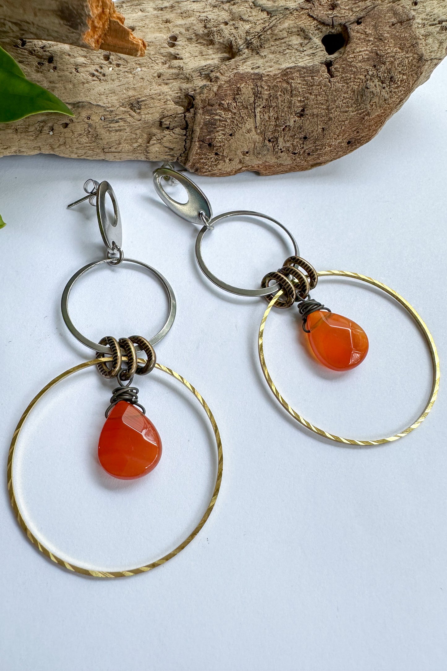 Oval Top 2 Earrings in Carnelian - SpiritedBoutiques Boho Hippie Boutique Style Earrings, Spirit Lala Boho