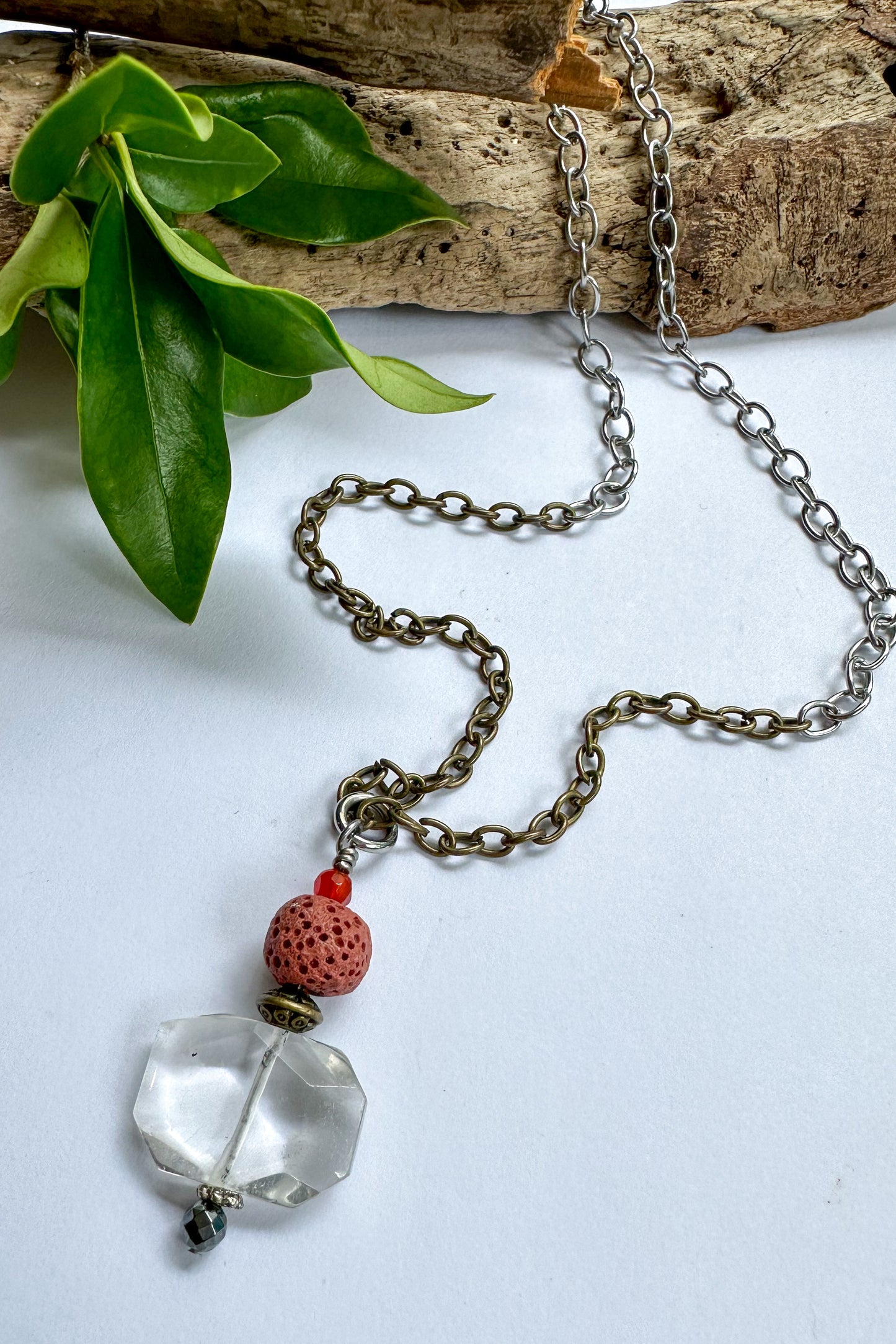 Simple Brass Necklace in Orange - SpiritedBoutiques Boho Hippie Boutique Style Necklace, Spirit Lala Boho