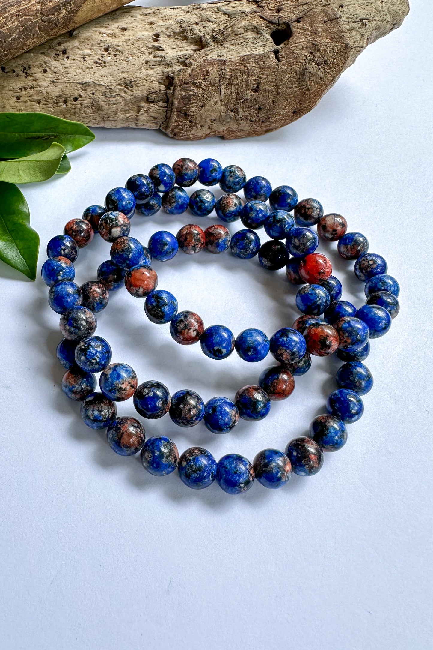 Red & Dark Blue Mix Gemstone Stretch Bracelet - SpiritedBoutiques Boho Hippie Boutique Style Bracelet, Ole Gift