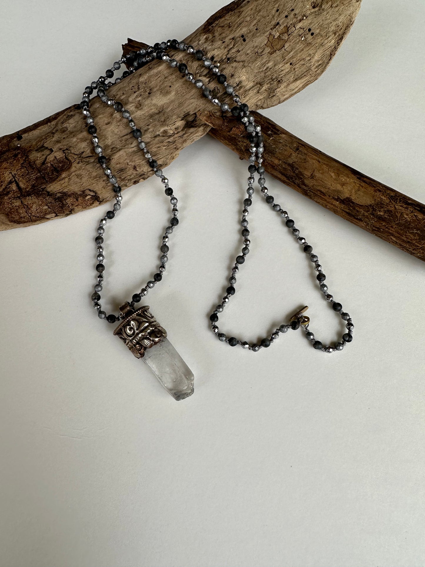 Knotty Gemstone Necklace in Quartz - SpiritedBoutiques Boho Hippie Boutique Style Necklace, Carol Sue