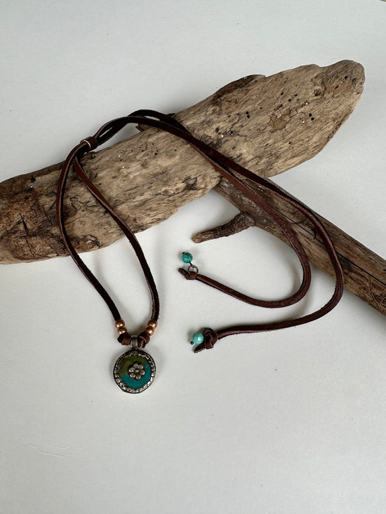 Cassie Turquoise Leather Necklace - SpiritedBoutiques Boho Hippie Boutique Style Necklace, Carol Sue