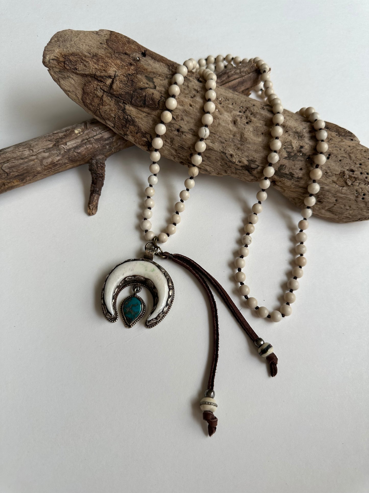 The Bone Crescent Horn Necklace - SpiritedBoutiques Boho Hippie Boutique Style Necklace, Carol Sue