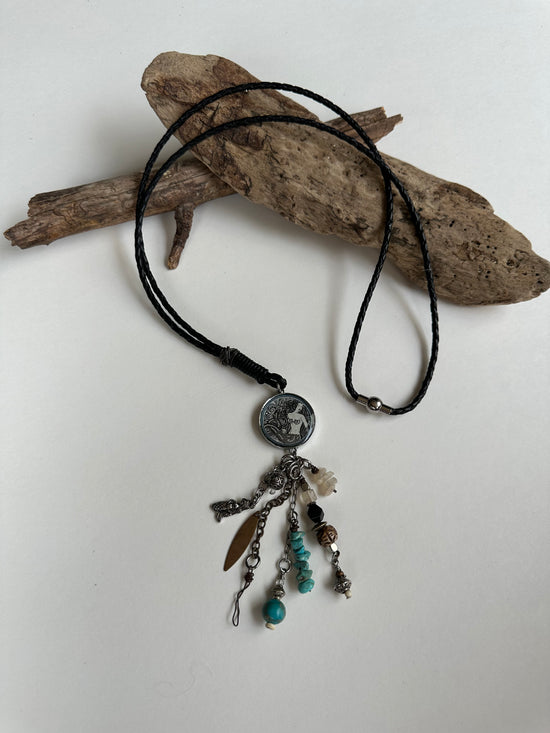 Mermaid Leather Drop Necklace - SpiritedBoutiques Boho Hippie Boutique Style Necklace, Spirit Lala