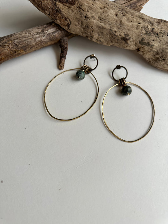 2 Circle Silver & Gold Earrings in African Turq - SpiritedBoutiques Boho Hippie Boutique Style Earrings, Spirit Lala Boho