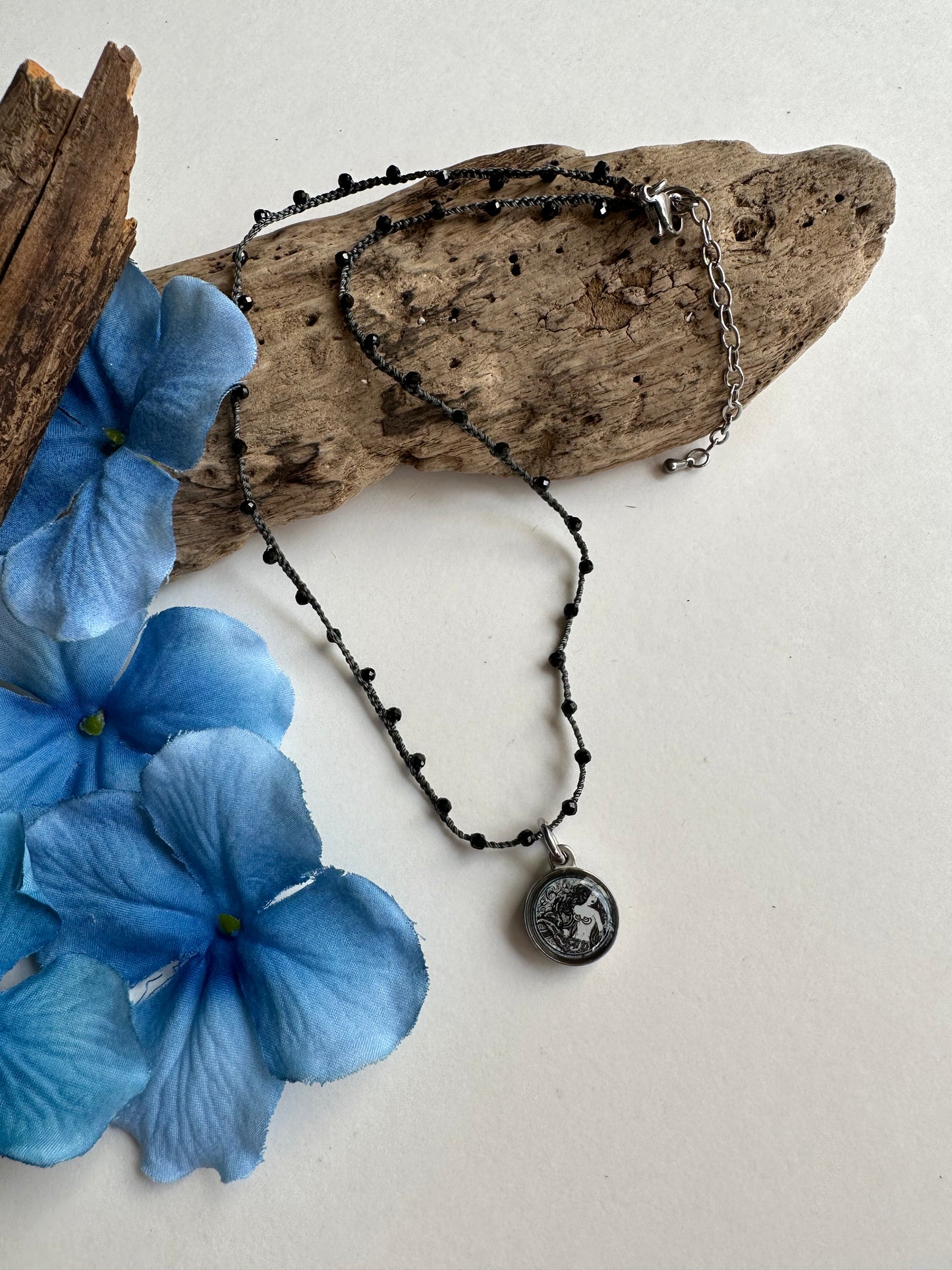 Black Mermaid Crochet Necklace - SpiritedBoutiques Boho Hippie Boutique Style Necklace, Spirit Lala