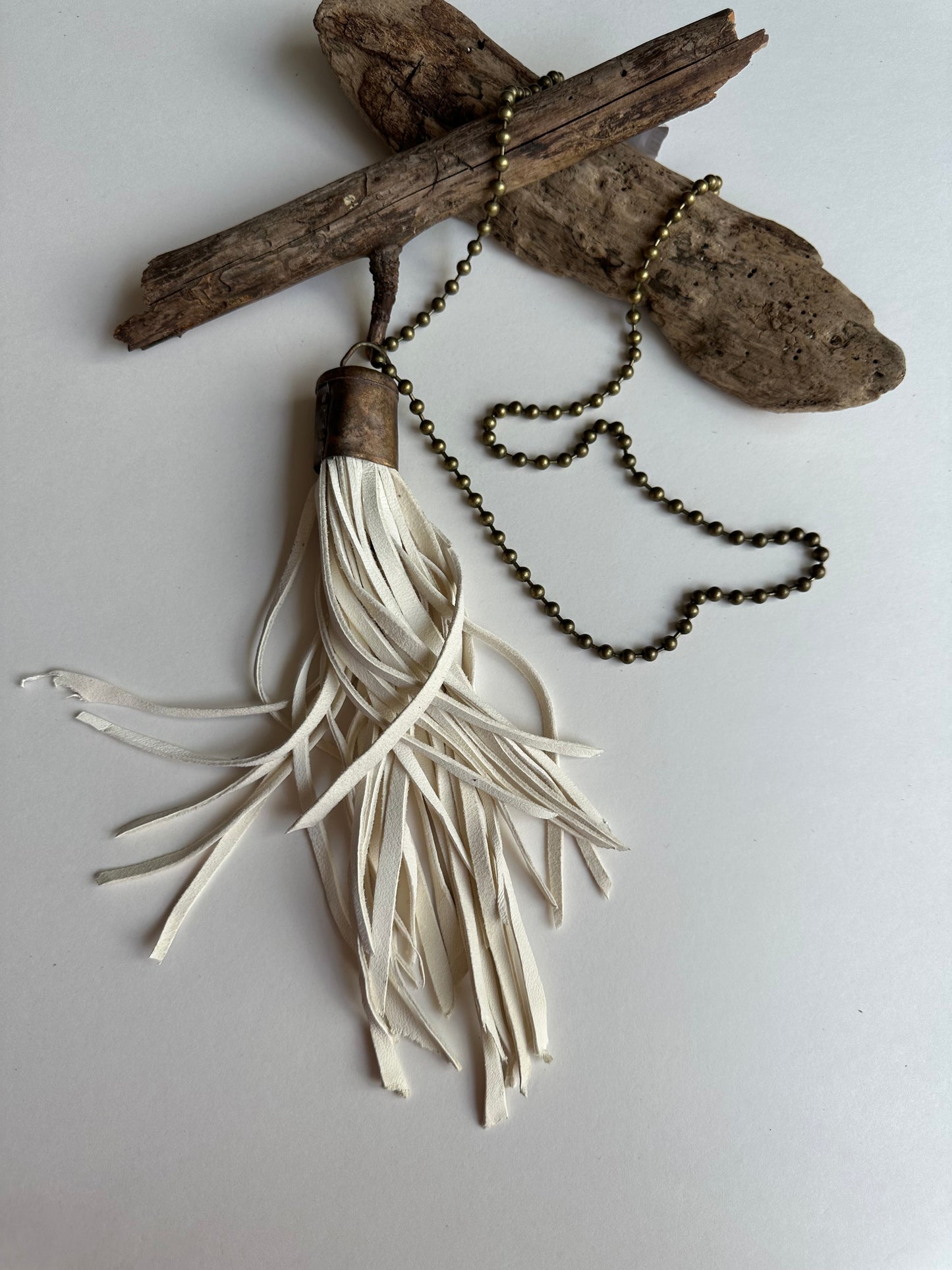 Spring Gypsy Tassel Necklace in Cream - SpiritedBoutiques Boho Hippie Boutique Style Necklace, Art by Amy
