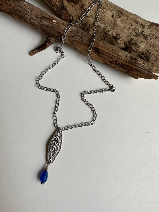 Load image into Gallery viewer, Scroll Diamond Gem Drop Necklace in Lapis - SpiritedBoutiques Boho Hippie Boutique Style Necklace, Spirit Lala Boho
