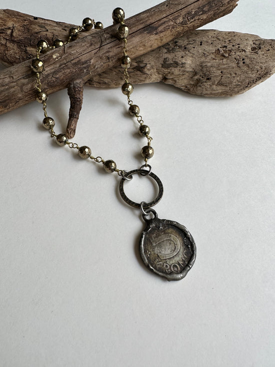 Everly Coin Circle Drop Necklace in Gold Pyrite - SpiritedBoutiques Boho Hippie Boutique Style Necklace, Spirit La La vintage coin
