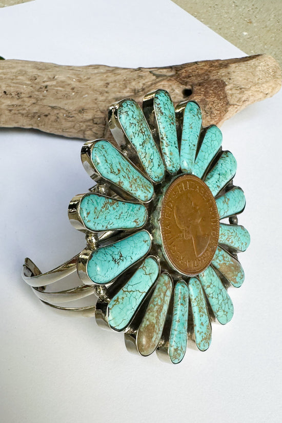 The Talia Turquoise Coin Cuff Bracelet