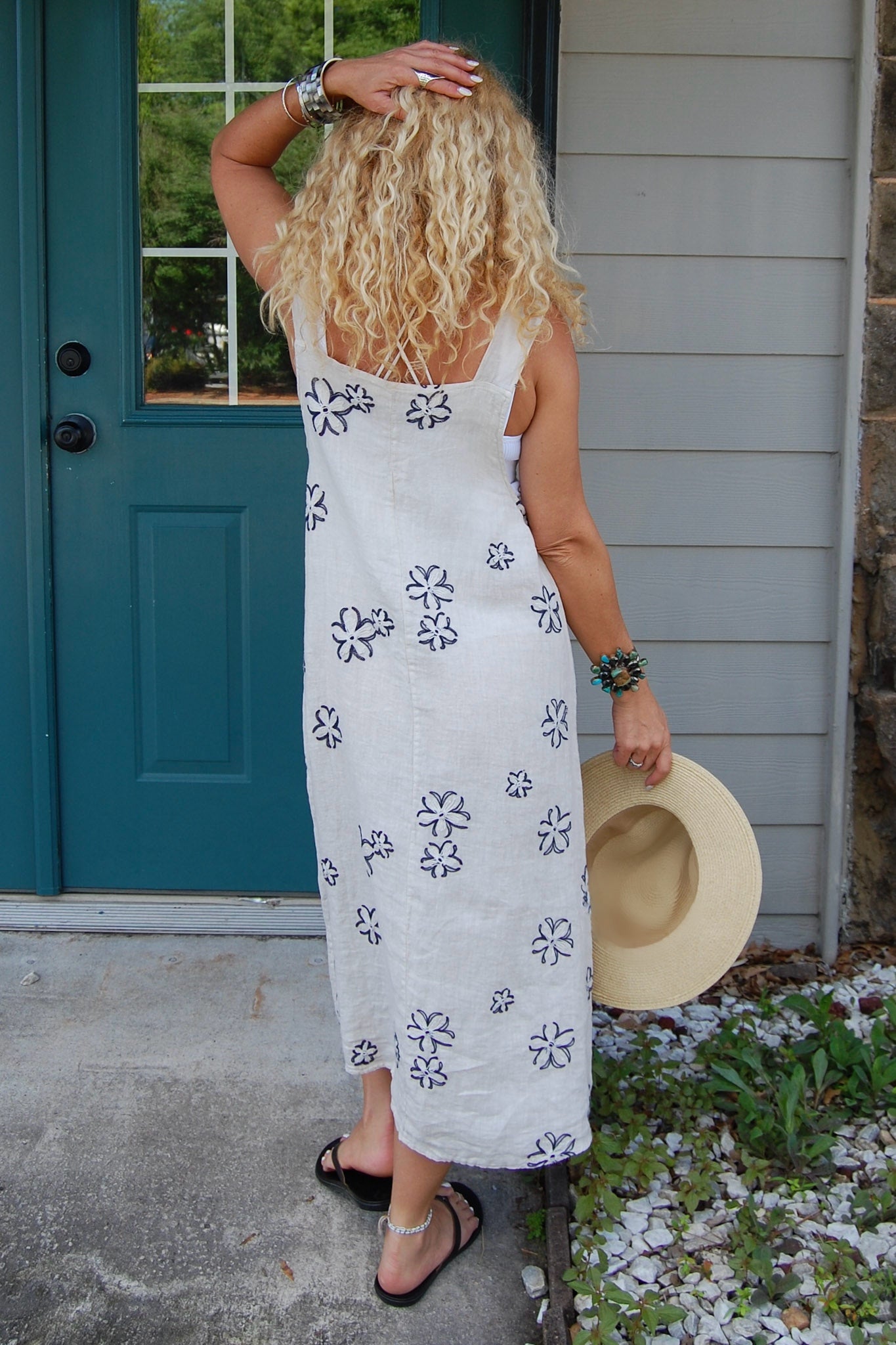 The Stella Strappy Dress in Natural/Navy