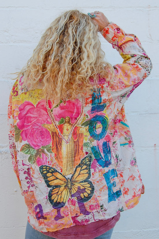 Patchwork Artist Workshirt in Stella Maris - SpiritedBoutiques Boho Hippie Boutique Style shirt, Magnolia Pearl