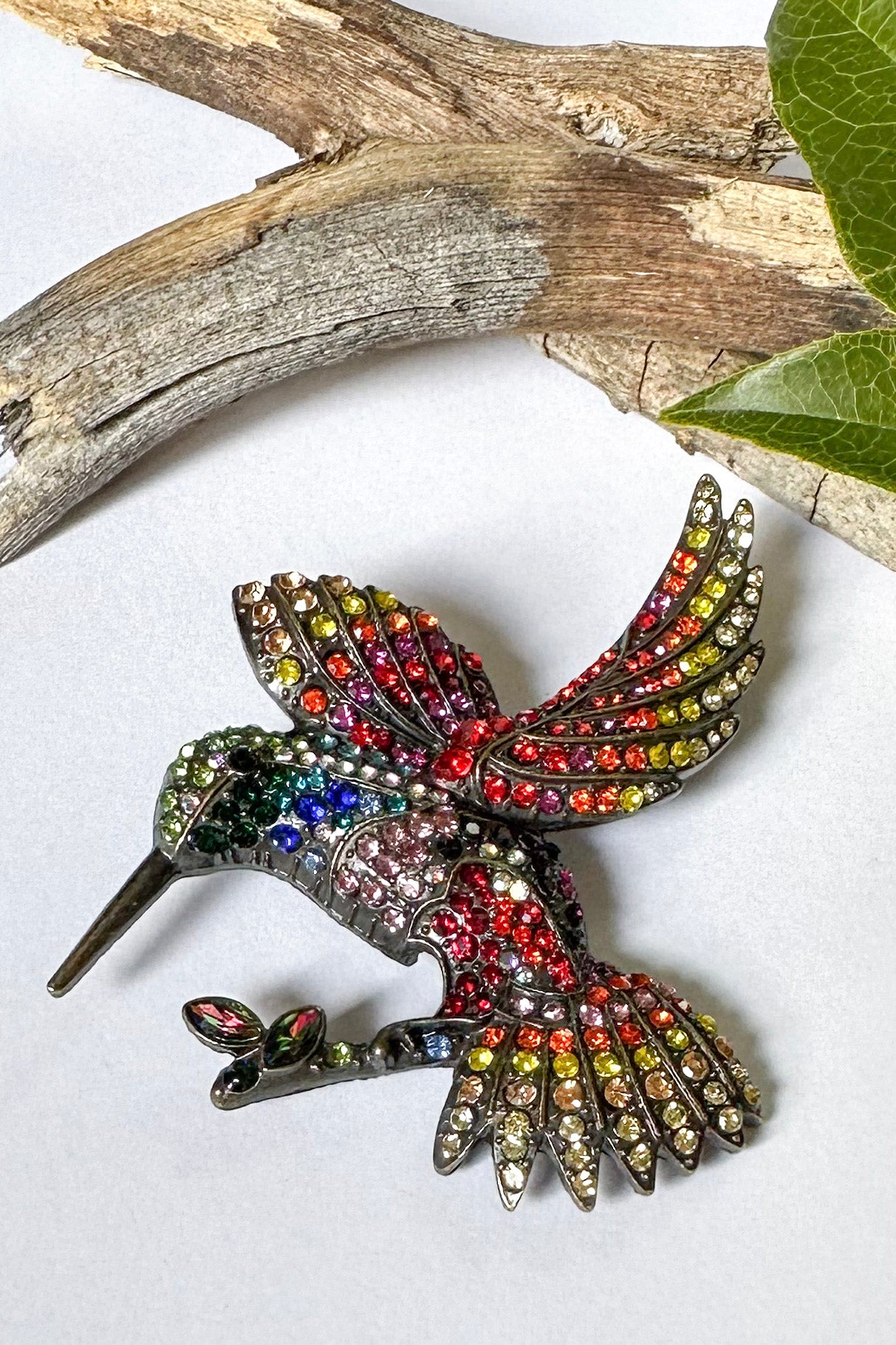 The Hummingbird Bedazzled Brooch - SpiritedBoutiques Boho Hippie Boutique Style Brooch, Metal Gallery