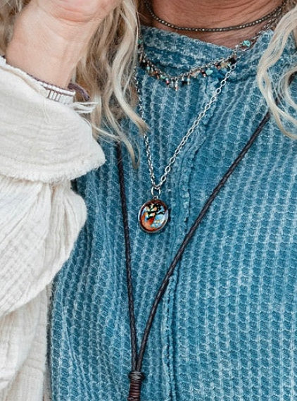 Retro Orange Flower Pendant Necklace - SpiritedBoutiques Boho Hippie Boutique Style Necklace, Spirit Lala