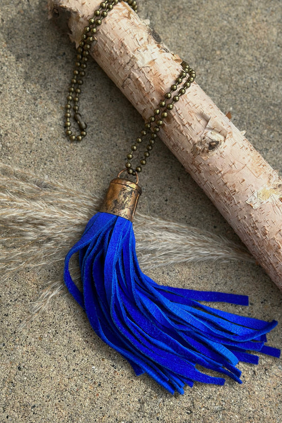 Spring Gypsy Tassel Necklace in Blue - SpiritedBoutiques Boho Hippie Boutique Style Necklace, Art by Amy