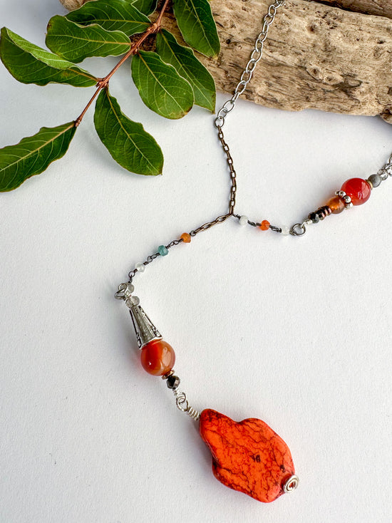 Loop Stone Drop Necklace in Orange - SpiritedBoutiques Boho Hippie Boutique Style Necklace, Spirit Lala Boho