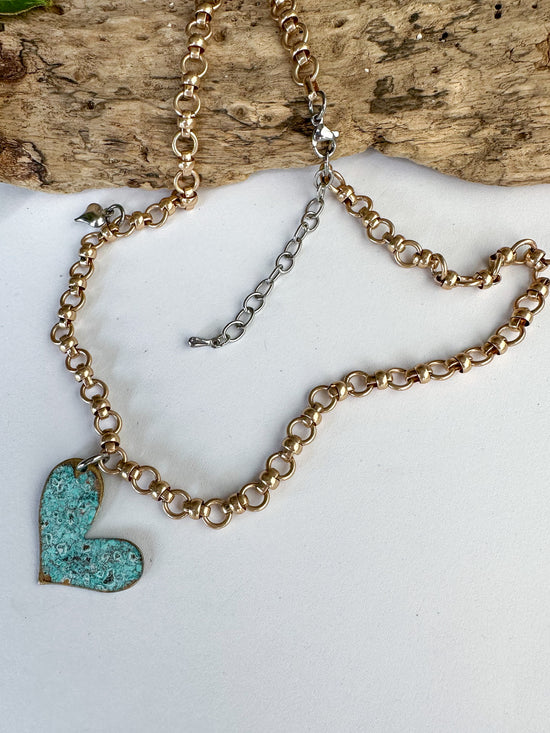 Patina Turquoise Heart Charm Necklace - SpiritedBoutiques Boho Hippie Boutique Style Necklace, Spirit Lala Zen