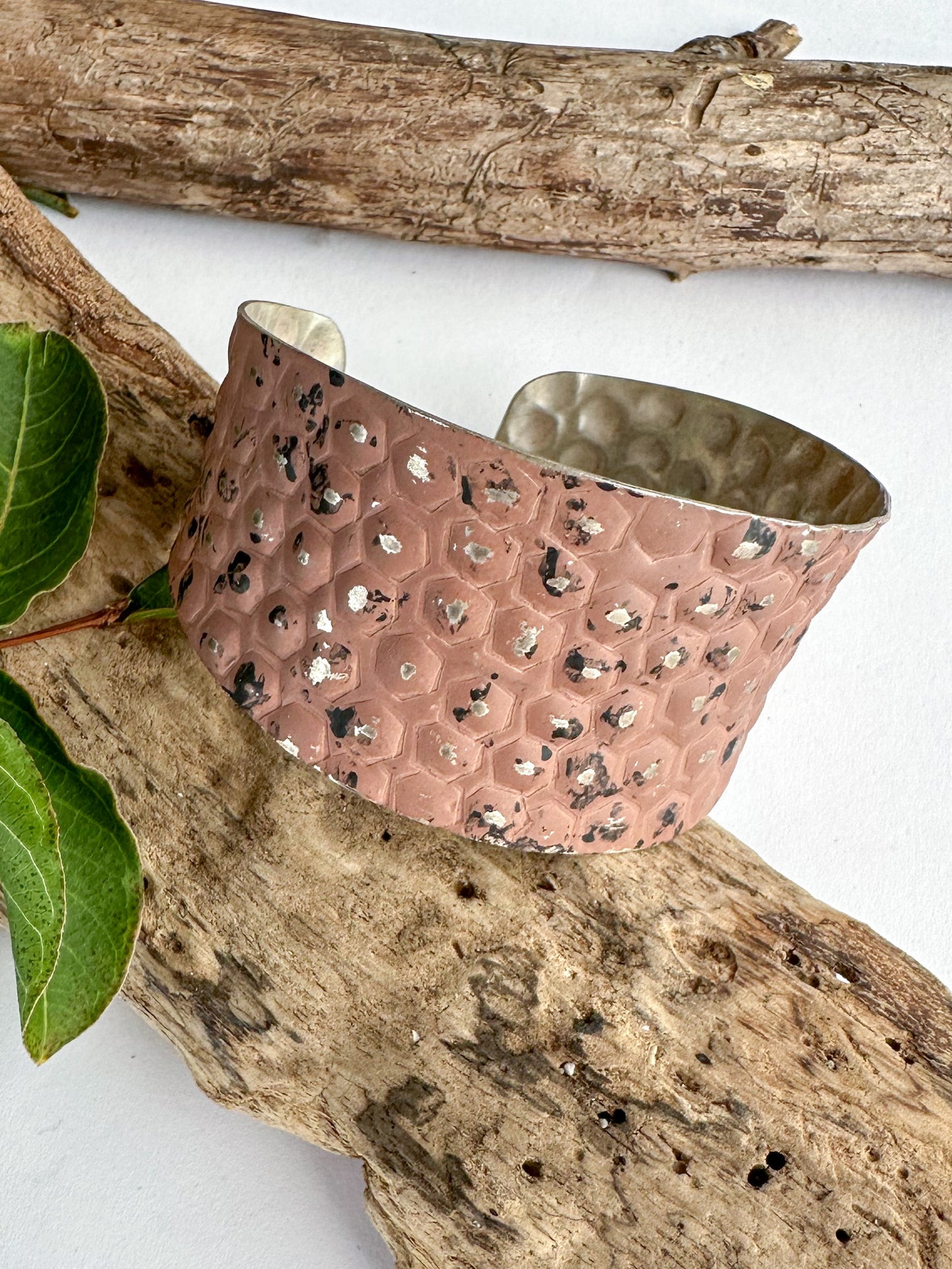 Load image into Gallery viewer, Taupe Textured Patina Cuff - SpiritedBoutiques Boho Hippie Boutique Style Bracelet, Anju Art Jewelry
