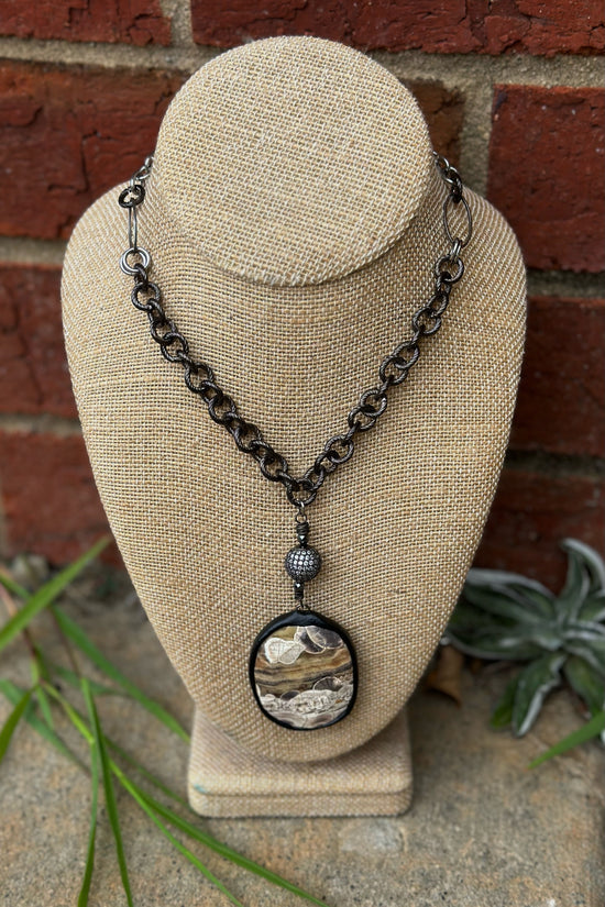 Disco Tumble Stone Necklace in Brown - SpiritedBoutiques Boho Hippie Boutique Style Necklace, Spirit Lala Pave