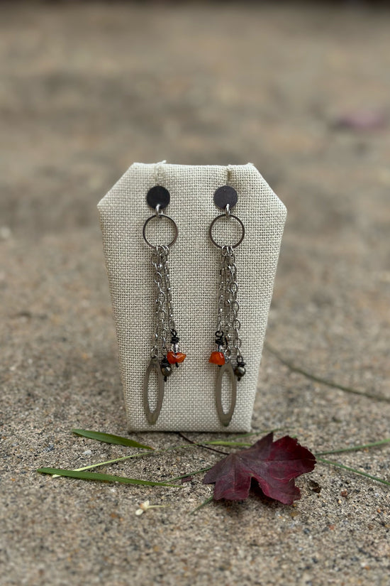 Tiny Leaf Drop Earrings in Pyrite/Carnelian - SpiritedBoutiques Boho Hippie Boutique Style Earrings, Serenity Spirit Lala