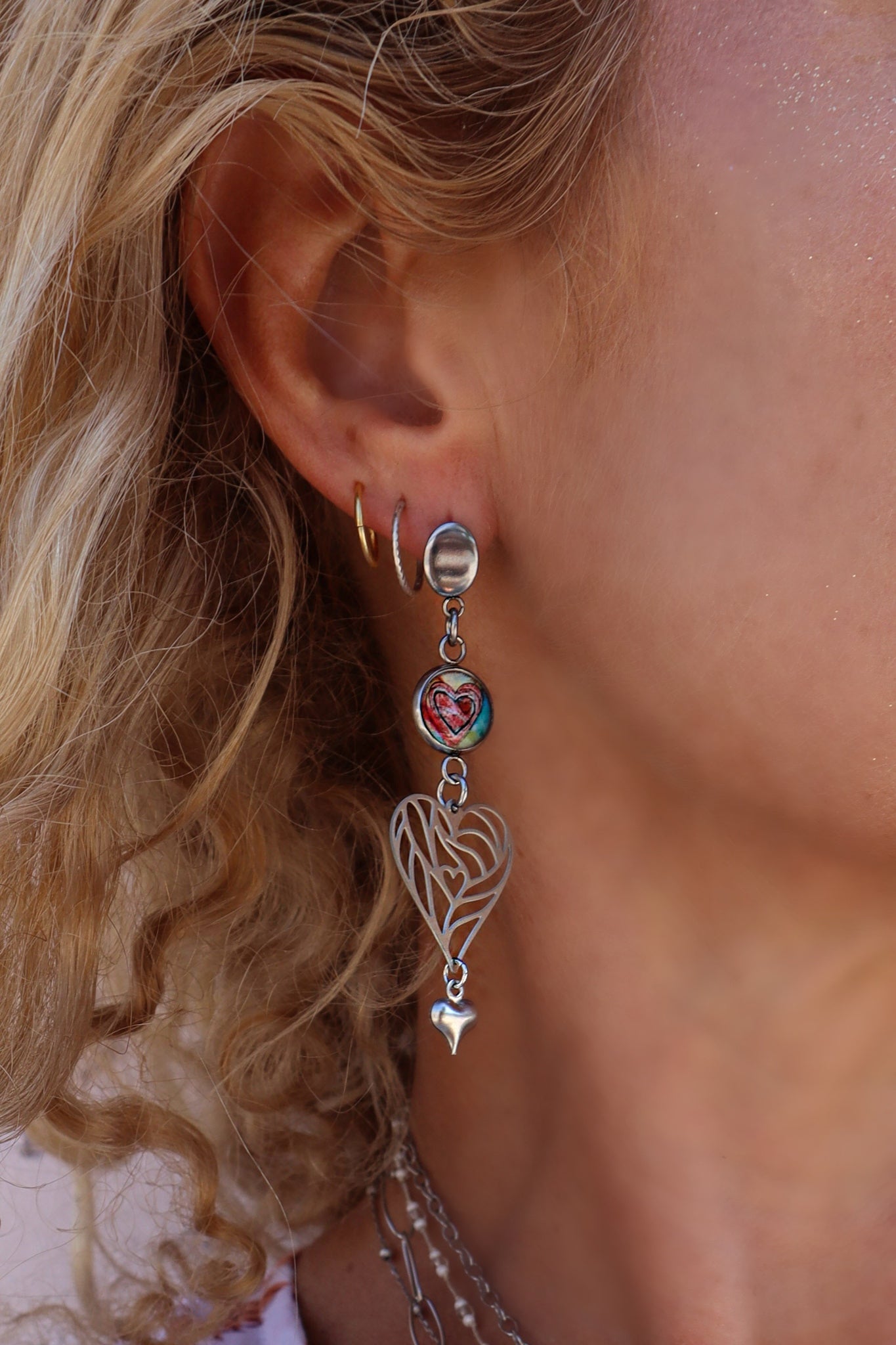 Spirit Lala: Abstract & Silver Heart Drop Earrings