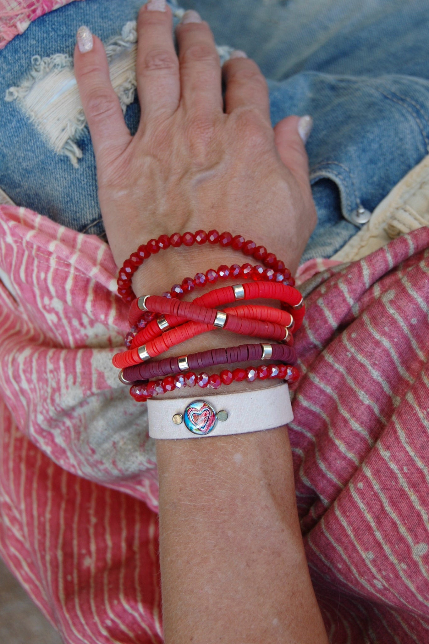 Spirit Lala: Abstract Heart Leather Pendant Bracelet