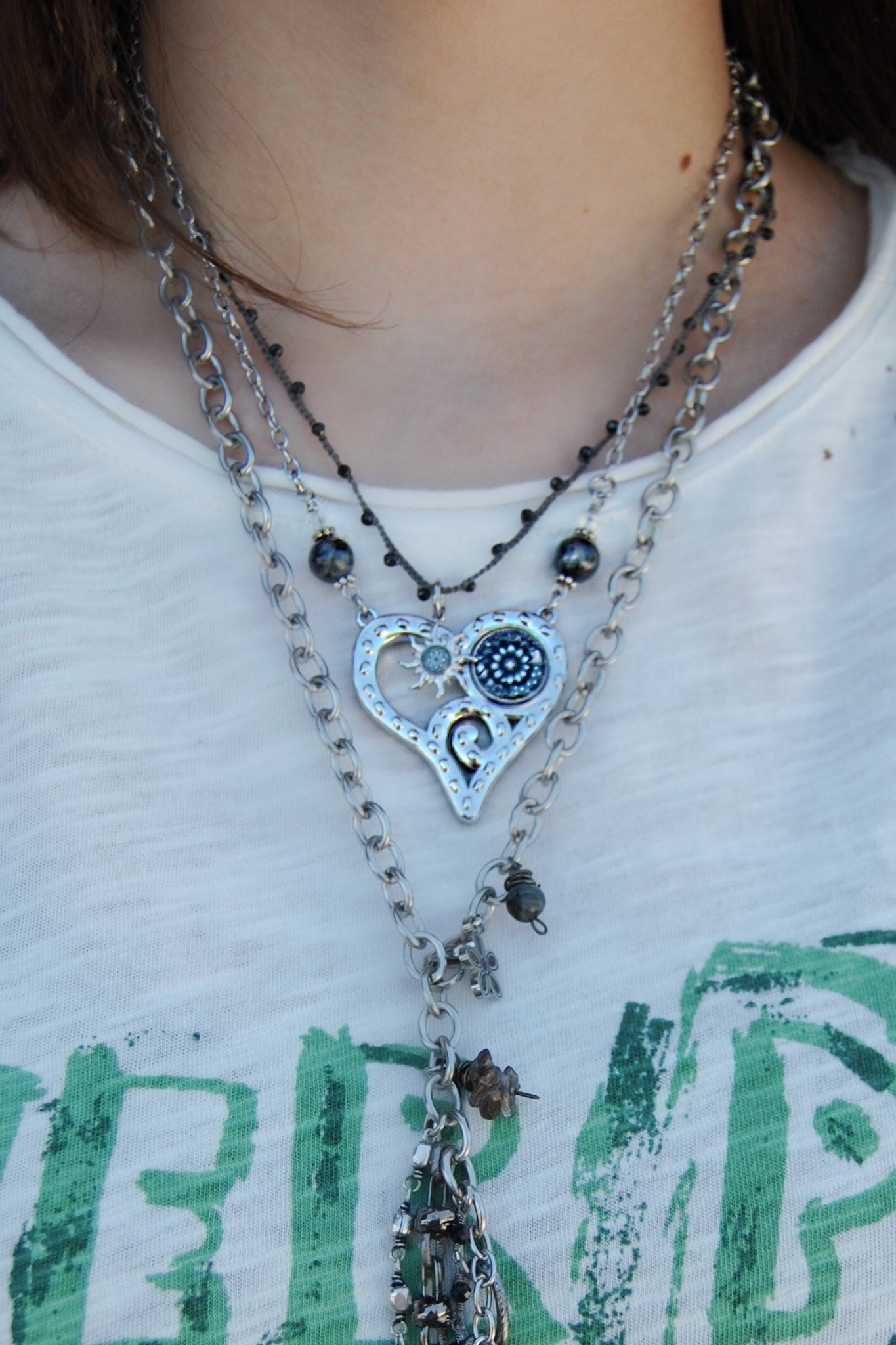 Spirit Lala: Grey Flower Abstract Heart Pendant Necklace