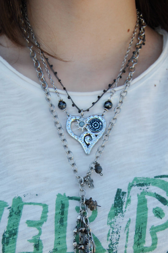 Spirit Lala: Grey Flower Abstract Heart Pendant Necklace