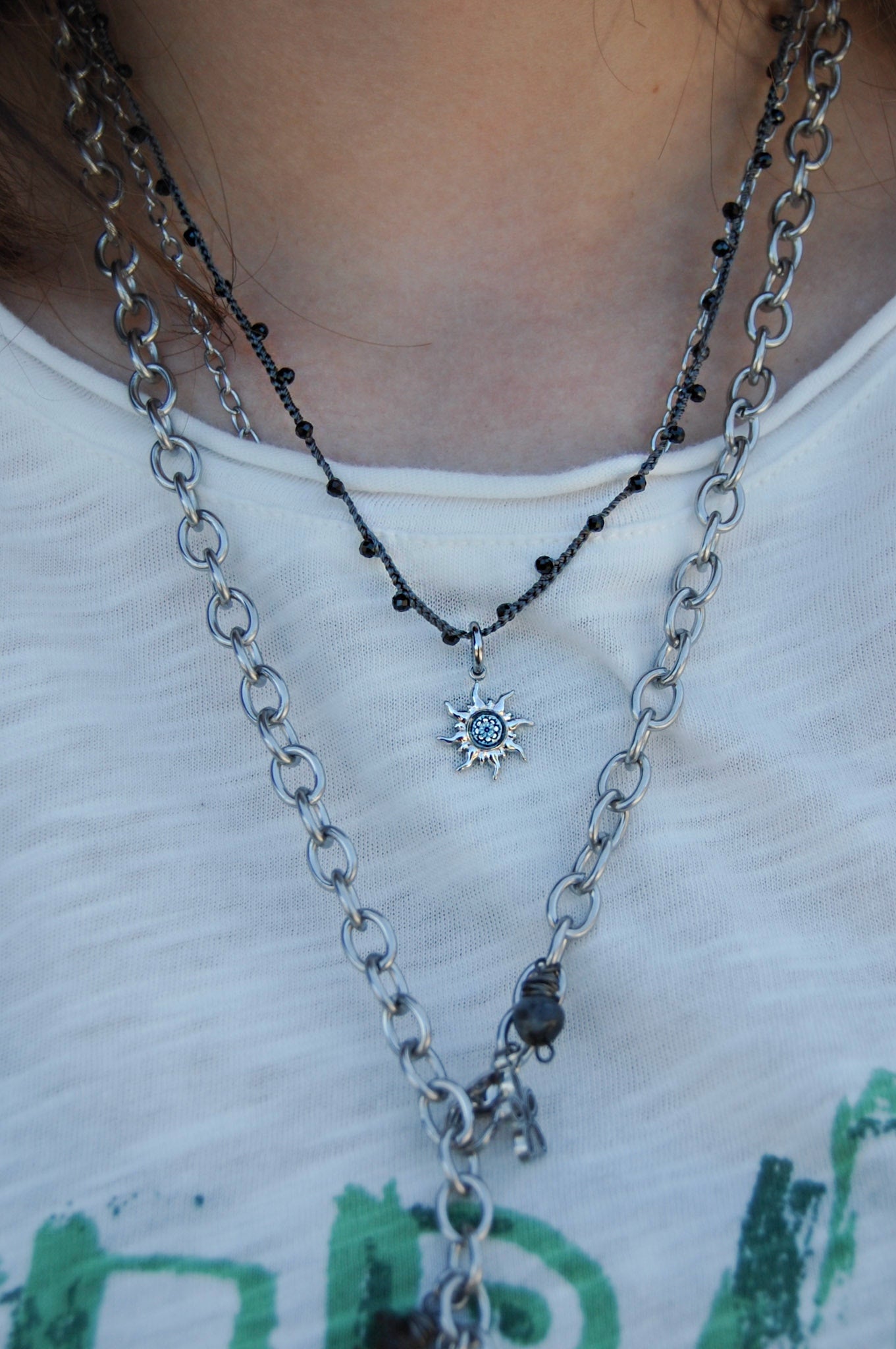 Spirit Lala: Grey Flower Sun Charm Crochet Necklace