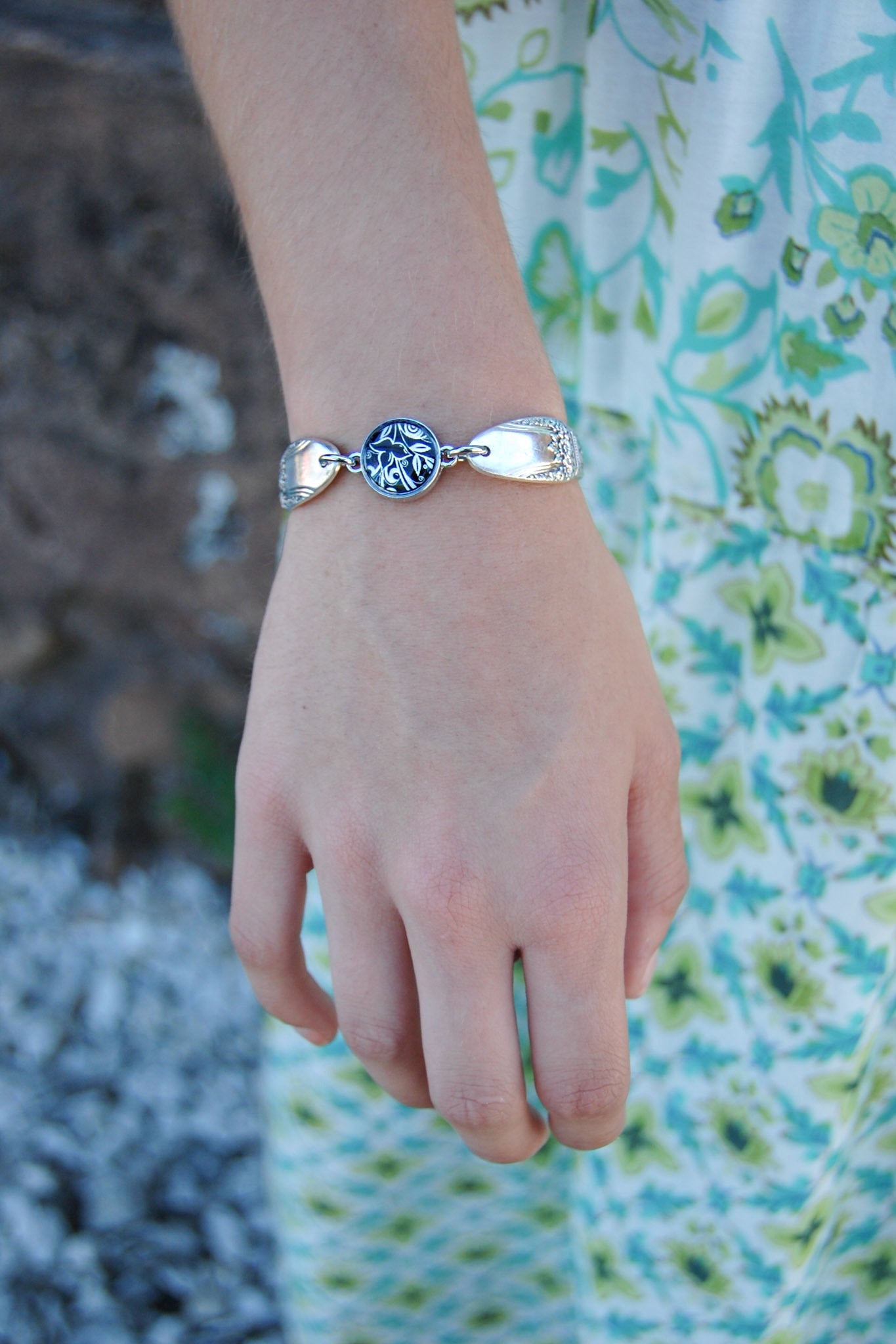 Spirit Lala: Abstract Black Flower Spoon Bracelet